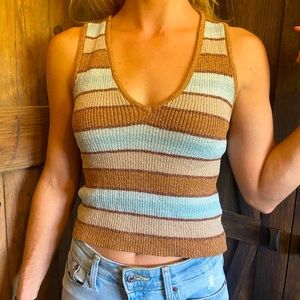 Medium, V-Neck, Striped and Colorful, Cotton Tank Top